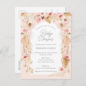 Boho Pampen mit rosa blumengeschmückter Babydusche Einladungspostkarte (Vorne/Hinten)