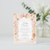 Boho Pampen mit rosa blumengeschmückter Babydusche Einladungspostkarte (Stehend Vorderseite)