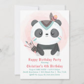 Boho Panda Bear 4. Geburtstag Einladungen (Vorderseite)