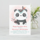 Boho Panda Bear 4. Geburtstag Einladungen (Stehend Vorderseite)