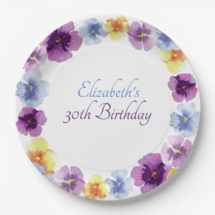 Boho Pansy Garden Party Bunte Blumenbäume Geburtst Pappteller