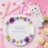 Boho Pansy Garden Party HandIllustriert Geburtstag Pappteller (Party)
