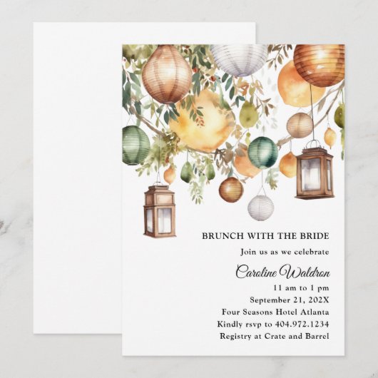 Boho Paper Lanterns Bridal Brunch Einladung (Vorne/Hinten)
