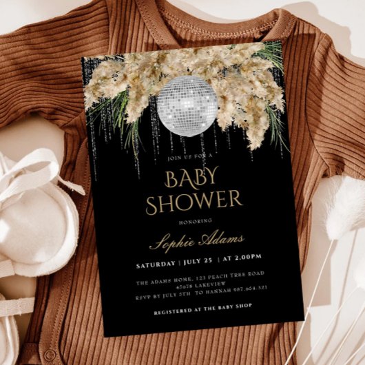 Boho Papmas Grass Disco Ball Black Baby Dusche Einladung