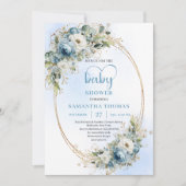 Boho Pastel Blue Eucalyptus Greenery Baby Shower  Einladung (Vorderseite)