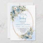 Boho Pastel Blue Floral Eucalyptus Gold Shower   Einladung (Vorderseite)