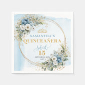 Boho Pastel Blue Floral Gold Glitter Quinceañera Serviette (Vorderseite)
