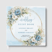 Boho Pastel Blue Floral Gold Glitter Wedding Sign Gästebuch (Vorderseite)