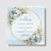 Boho Pastel Blue Flowers Gold Guest Book Gästebuch (Vorderseite)