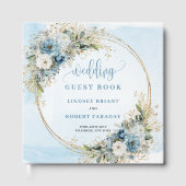 Boho Pastel Blue Flowers Gold Wedding Guest Book Gästebuch (Vorderseite)