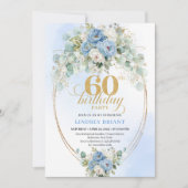 Boho Pastel blue peony greenery gold 60th birthday Einladung (Vorderseite)
