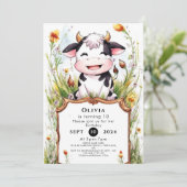 Boho Pastel Cow Birthday Einladung (Stehend Vorderseite)