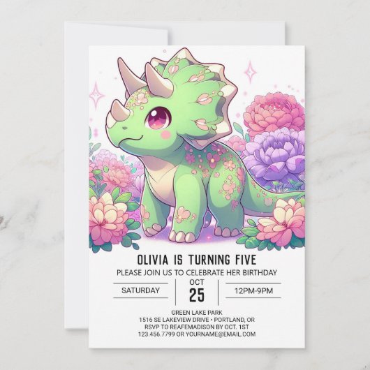 Boho Pastel Dinosaur Digital Geburtstag Einladung (Vorderseite)