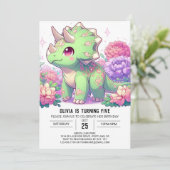 Boho Pastel Dinosaur Digital Geburtstag Einladung (Stehend Vorderseite)