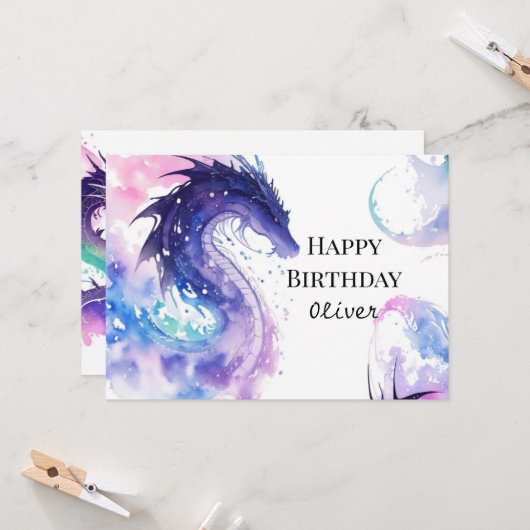 Boho Pastel Dragon Birthday Karte (Vorderseite/Rückseite Beispiel)