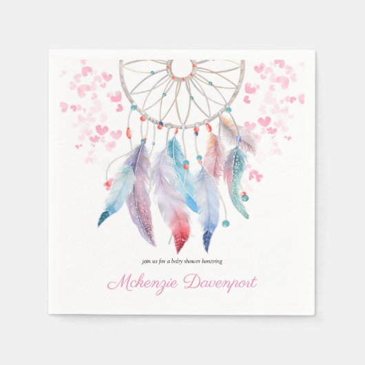 Boho Pastel Feathers Dreamcatcher Girl Babydusche Serviette (Vorderseite)