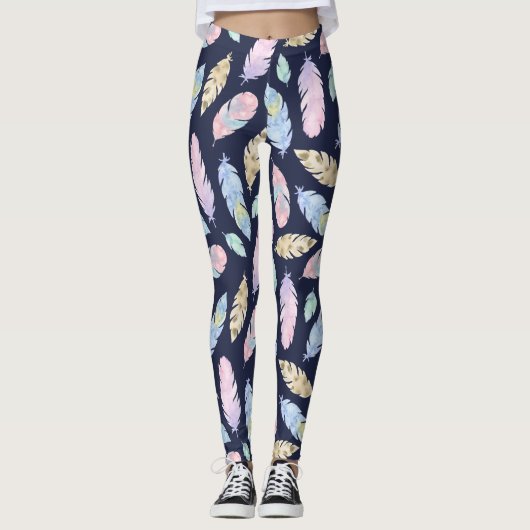 Boho Pastel Feathers Leggings (Vorderseite)