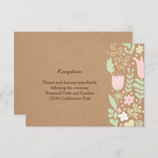 Boho Pastel Floral Wreath Rustikale Hochzeit Begleitkarte (Vorne/Hinten)