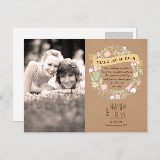 Boho Pastel Floral Wreath Rustikale Hochzeit Postkarte (Vorne/Hinten)