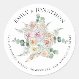 Boho Pastel Florals Eucalyptus Name Rücksendeadres Runder Aufkleber