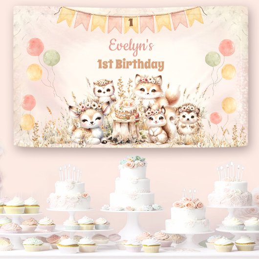 Boho Pastel Girl 1. Geburtstag Banner