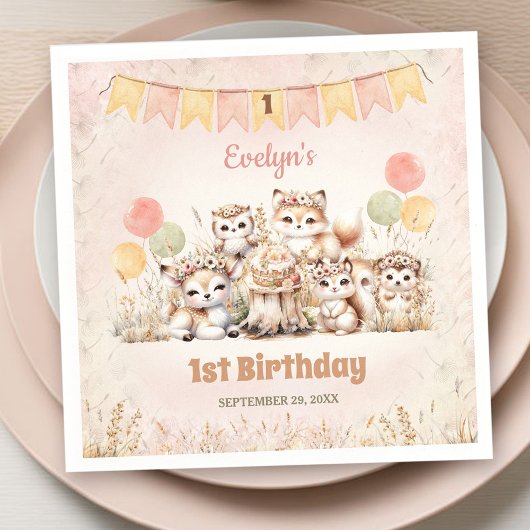 Boho Pastel Girl 1. Geburtstag Serviette