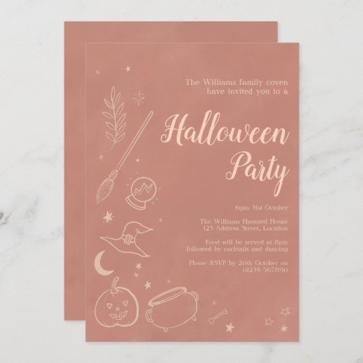 Boho pastel Halloween Hexeneinladung Einladung (Vorne/Hinten)