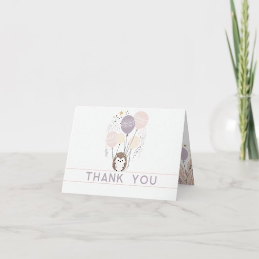 Boho Pastel Igel und Balloons Danke Karte (Vorderseite)