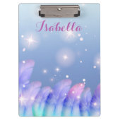 Boho Pastel Lila Pink Feathers Glitzern und Name Klemmbrett (Vorderseite)