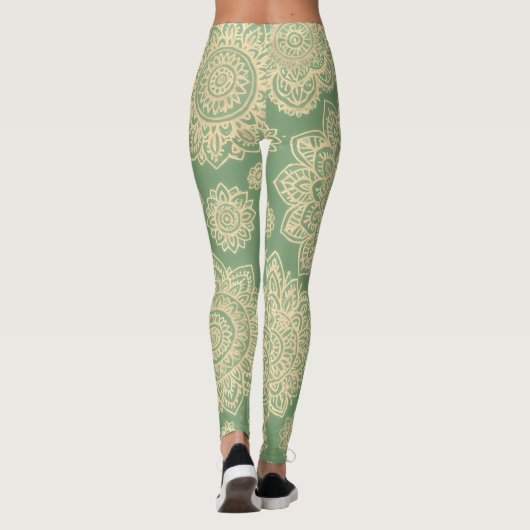 Boho Pastel Mandala Sage Green Leggings (Rückseite)