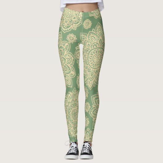 Boho Pastel Mandala Sage Green Leggings (Vorderseite)
