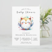 Boho Pastel Owl Babydusche Einladung (Stehend Vorderseite)