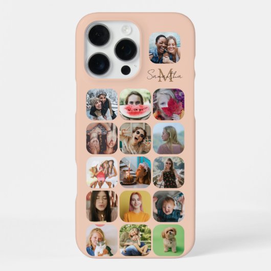 Boho Pastel Peace 16 Foto Collage & Monogram iPhone Hülle (Rückseite)