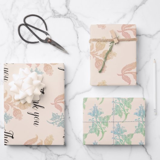 Boho Pastel Peach Floral Wedding Geschenkpapier Set (Vorderseite)