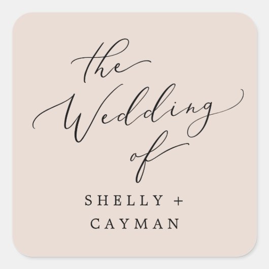 Boho Pastel Peach Wedding Umschlag Aufklebers Quadratischer Aufkleber (Vorderseite)