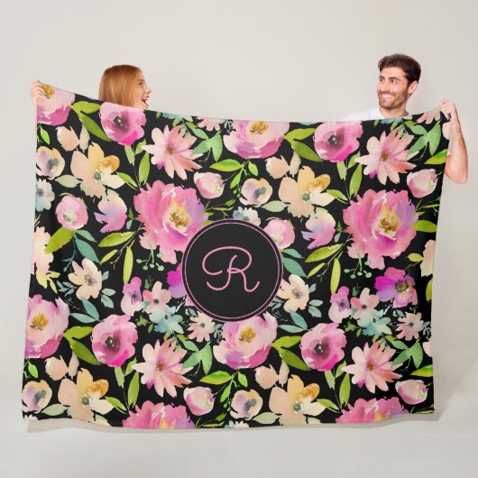 Boho Pastel Pink Green Floral Wasserfarbe Botanisc Fleecedecke (Beispiel)
