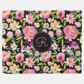 Boho Pastel Pink Green Floral Wasserfarbe Botanisc Fleecedecke (Vorderseite (Horizontal))