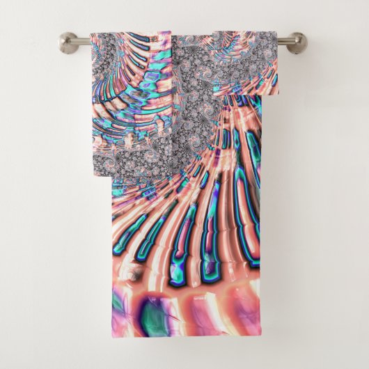 Boho Pastel Pink und Blue Spiral Abstraktes Frakta Badhandtuch Set (Insitu)