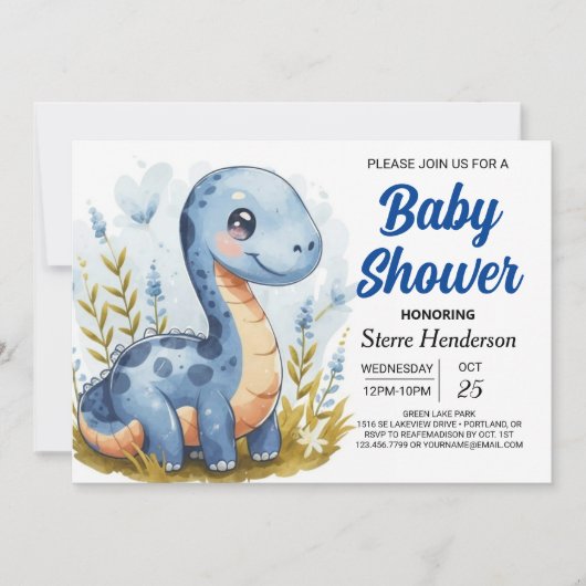 Boho Pastel Printable Dinosaur Boy Baby Dusche Einladung (Vorderseite)