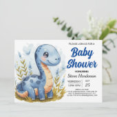 Boho Pastel Printable Dinosaur Boy Baby Dusche Einladung (Stehend Vorderseite)