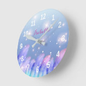 Boho Pastel Purple Pink Feathers Sparkles Custom Runde Wanduhr (Winkel)