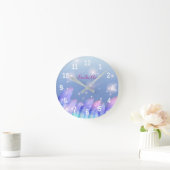 Boho Pastel Purple Pink Feathers Sparkles Custom Runde Wanduhr (Zuhause)