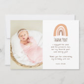 Boho Pastel Rainbow 1st Birthday Photo Thank You Einladung (Vorderseite)