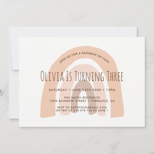 Boho Pastel Rainbow 3. Geburtstag Einladung (Vorderseite)