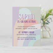 Boho Pastel Rainbow Abschluss Einladung (Stehend Vorderseite)