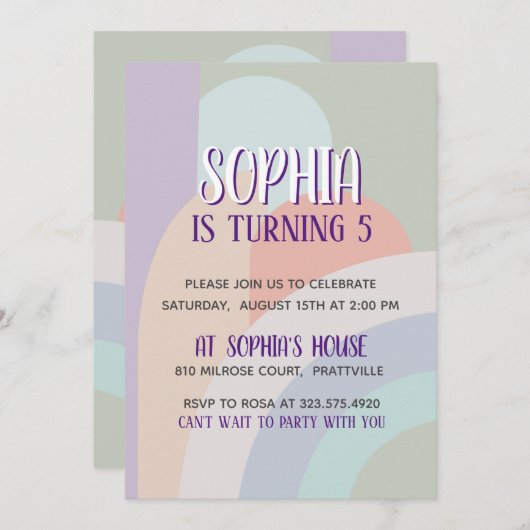 Boho Pastel Rainbow Birthday Einladung (Vorne/Hinten)