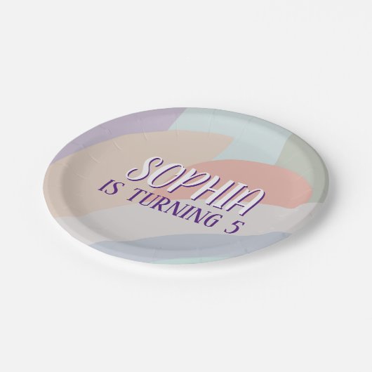 Boho Pastel Rainbow Birthday Pappteller (Schrägansicht)