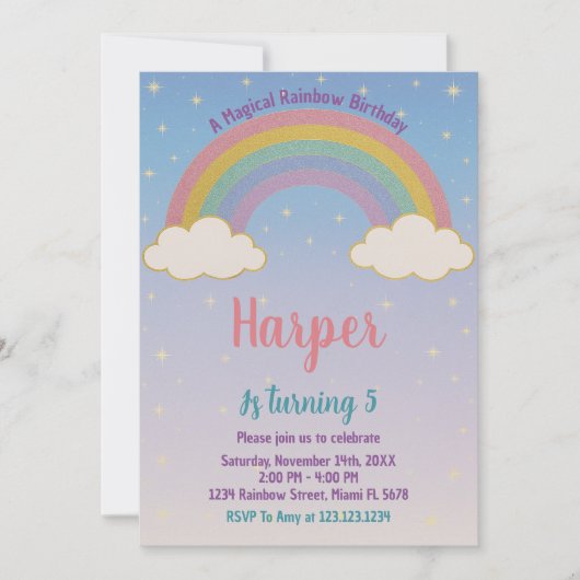 Boho Pastel Rainbow Einladung zum Geburtstag (Vorderseite)