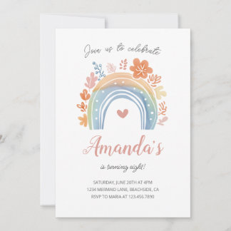 Boho Pastel Rainbow Girls Geburtstagsparty Einladung