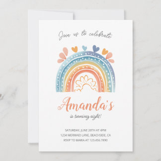 Boho Pastel Rainbow Girls Geburtstagsparty Einladung
